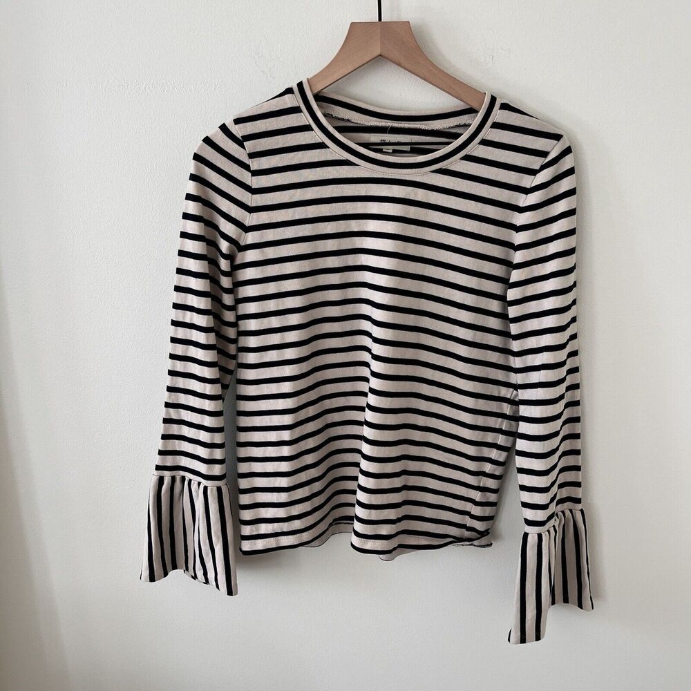 Madewell Women’s Striped Top Long Bell Sleeves Coastal Grandma Medium